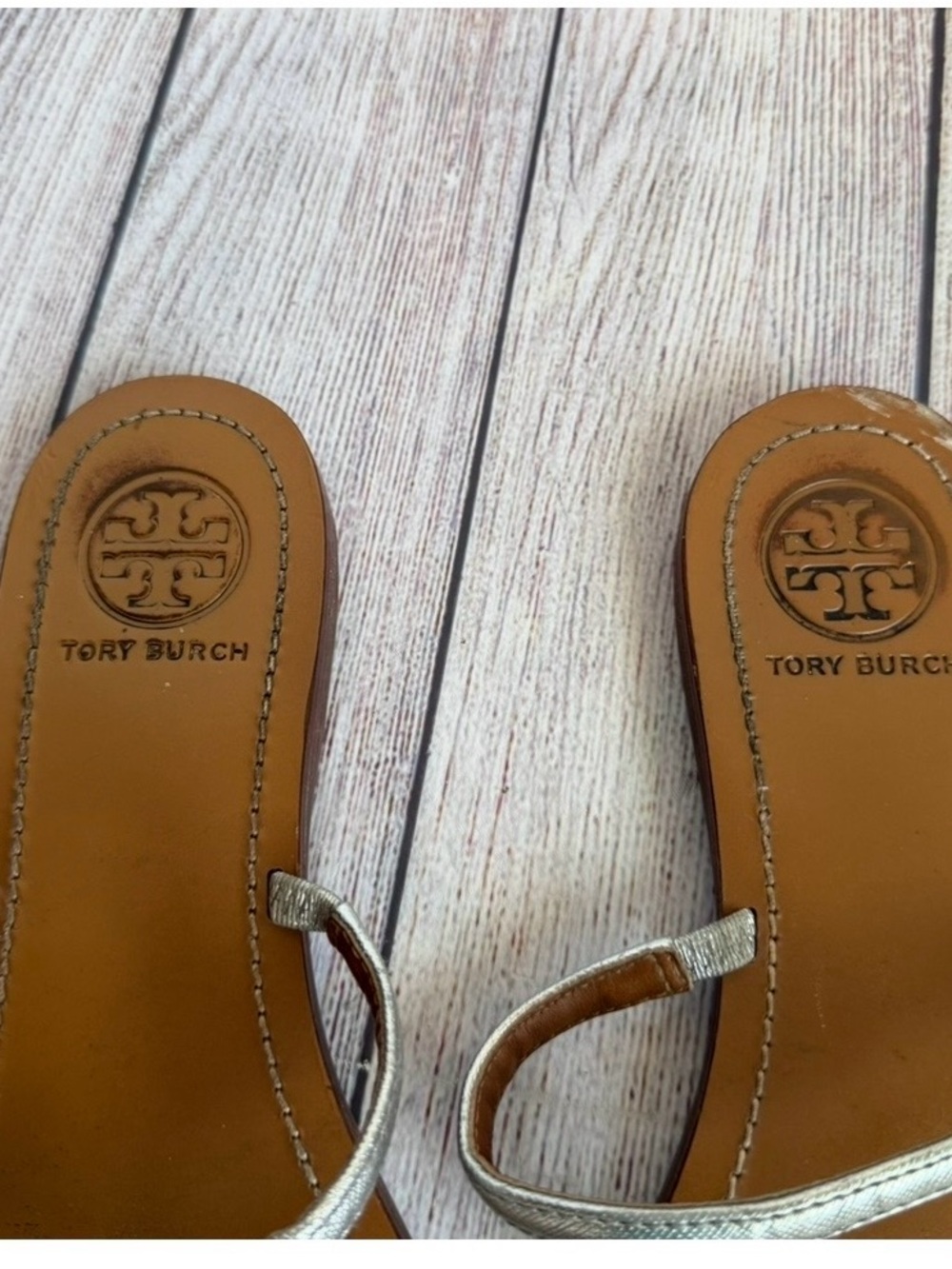 Tory Burch Silver T-Strap Sandals 9 - Picture 4 of 7
